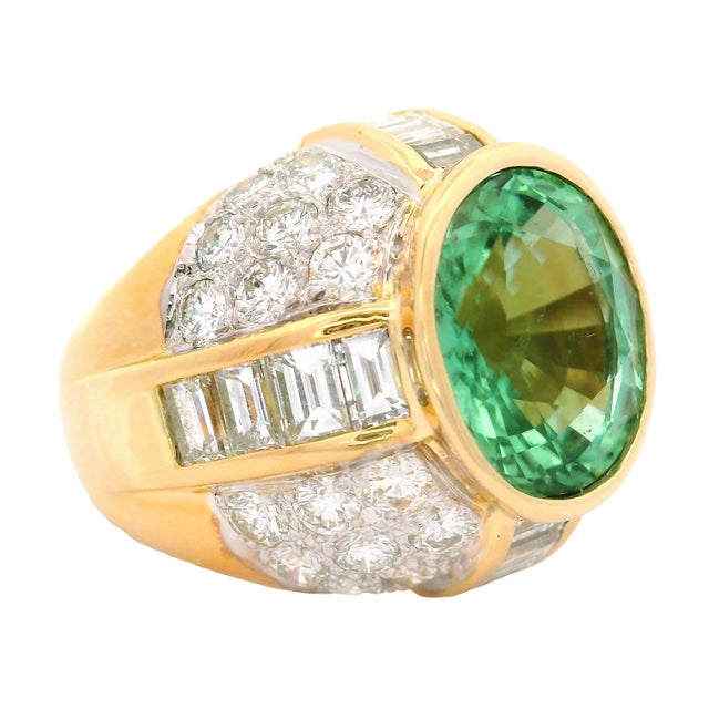 5.99 Carat Neon-Green Paraiba Tourmaline Diamond 18k Yellow Gold Ring, Aigs Cert, Size 5.75 For Sale In Los Angeles - Image 6 of 8