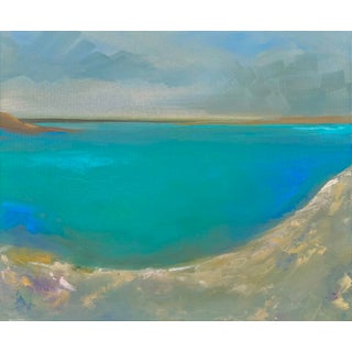 Cove by Leigh Ann Van Fossan | Oil on gallery-wrap canvas Landscape of a tranquil cove with turquoise water. For Sale
