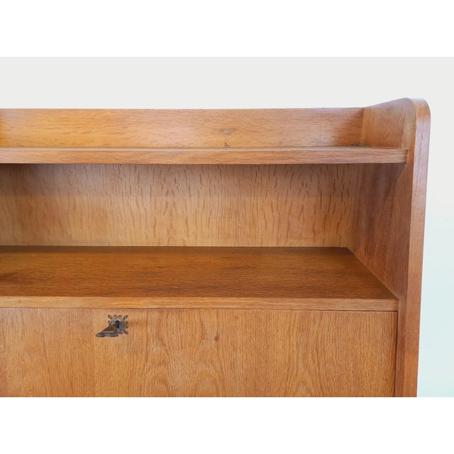 Tan Vintage Oak Bookcase with Secretary, 1960s For Sale - Image 8 of 18