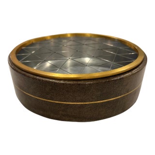 Mid Century Arthur Hertzberg Faux Leather and Brass Cigar Cigarette Ash Tray Ashtray For Sale