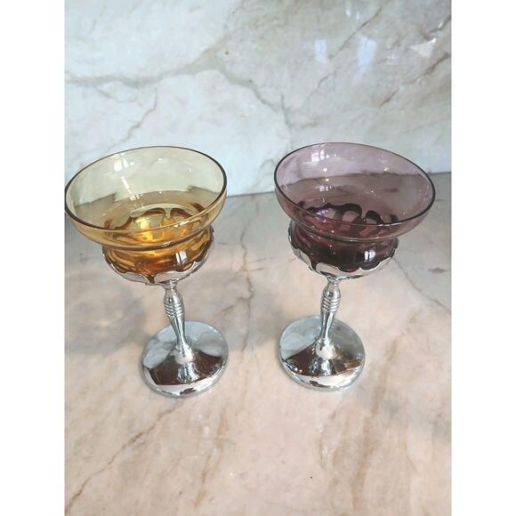 1960s Mid-Century Modern Farberware Cambridge Morgantown Chrome Wine Cordial Brandy Glass Romantic - a Pair For Sale In San Diego - Image 6 of 16