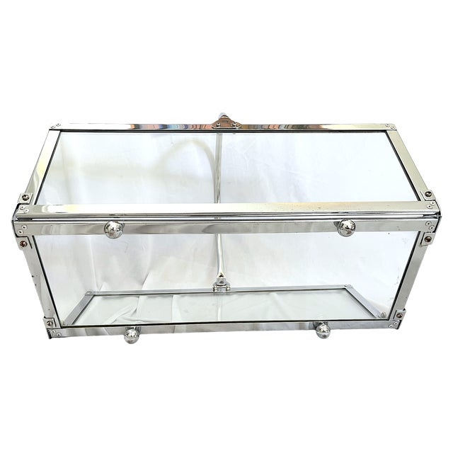 Chrome Danny Alessandro Chrome & Glass Fireplace Log Holder / Magazine Rack, Italy, 1970s For Sale - Image 8 of 13