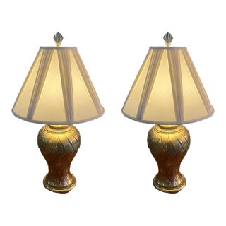 Vintage Mid Century Modern Brass Peacock Set of 2 Table Lamps Hollywood Regency For Sale