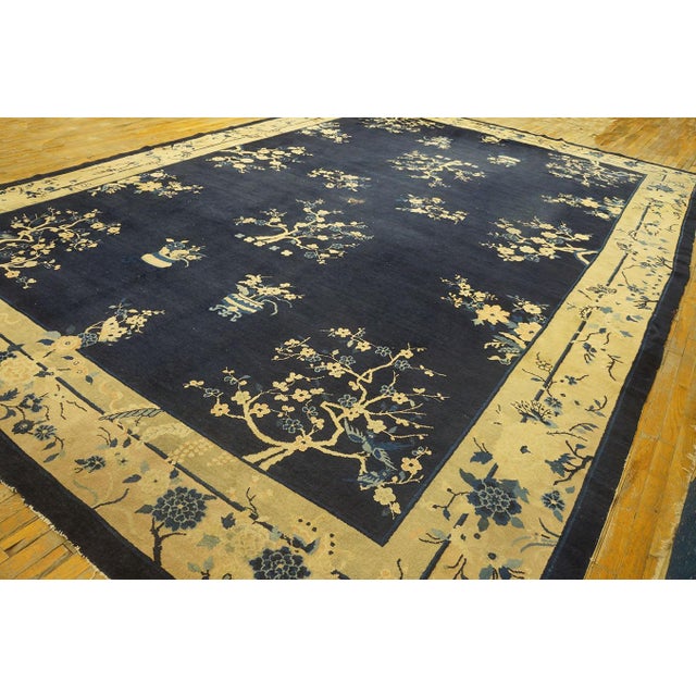 Antique Chinese - Peking rug, size: 12' 0'' x 17' 4''. Hand Knotted Pile Wool 1920s Blue Antique Rectangle Large Rug,...
