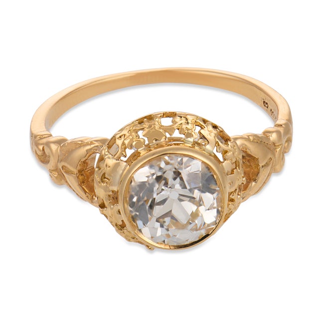 Victorian 1900-1909 Victorian French Gia 1.51 Carat Old Mine Cut Diamond 18k Gold Engagement Ring, Size 6.5 For Sale - Image 3 of 6