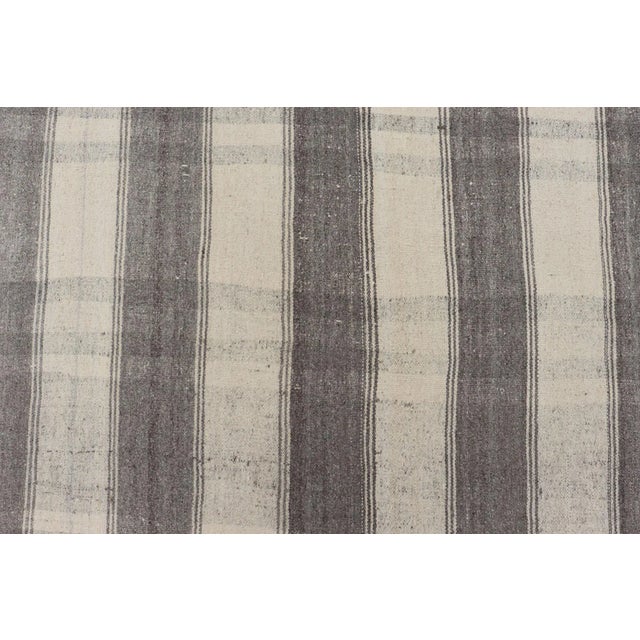 Mid 20th Century Large Vintage Hand Woven Turkish Kilim Rug With Stripes in Gray, White & Cream For Sale - Image 5 of 12