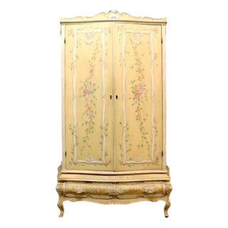 Vintage Niccolini Italia Rococo Floral Carved & Custom Painted Armoire C1940, Attributed For Sale