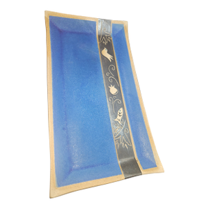 Vintage Blue Mezuzah Ceramic Hand Thrown Platter, Signed