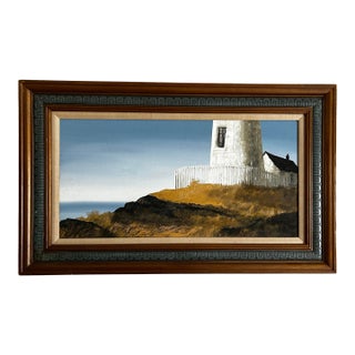 Vintage 1970’s Impressionist Painting of a Lighthouse on the Coast For Sale