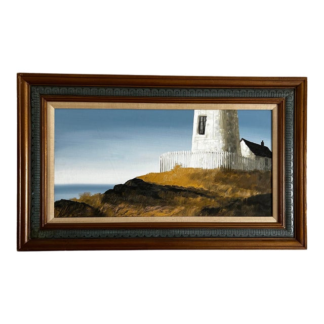 Vintage 1970’s Impressionist Painting of a Lighthouse on the Coast For Sale