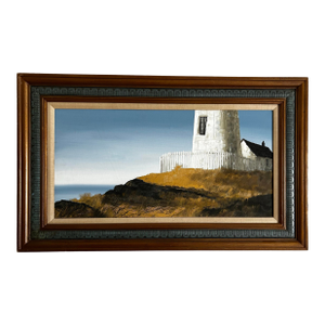 Vintage 1970’s Impressionist Painting of a Lighthouse on the Coast