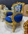 French 1990s Blue Bergère Wing Chair – French Style Armchair With Gold Leaf Details For Sale - Image 3 of 8