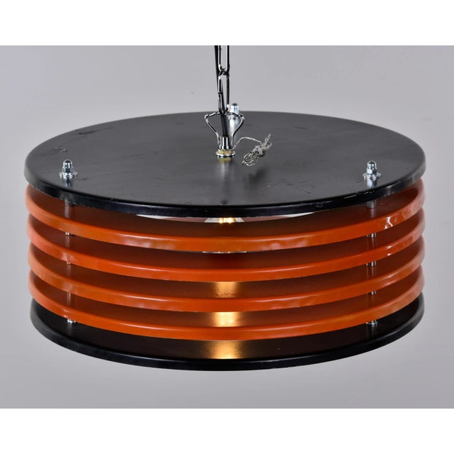 Italian Black & Orange Color Round Pendant Light - Black Finish For Sale - Image 11 of 13