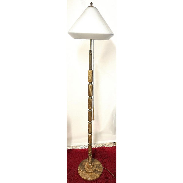 Gold Brass and Onyx Glass Shade Floor Lamp from Unbekannt, 1960s For Sale - Image 8 of 8