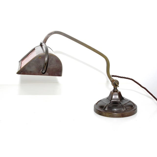 Bankers Lamp in Brass with Colored Glass Insert, 1920s For Sale - Image 3 of 15