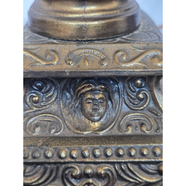 Brass Antique Neoclassical Brass Spelter Boudoir Table Lamp For Sale - Image 8 of 9