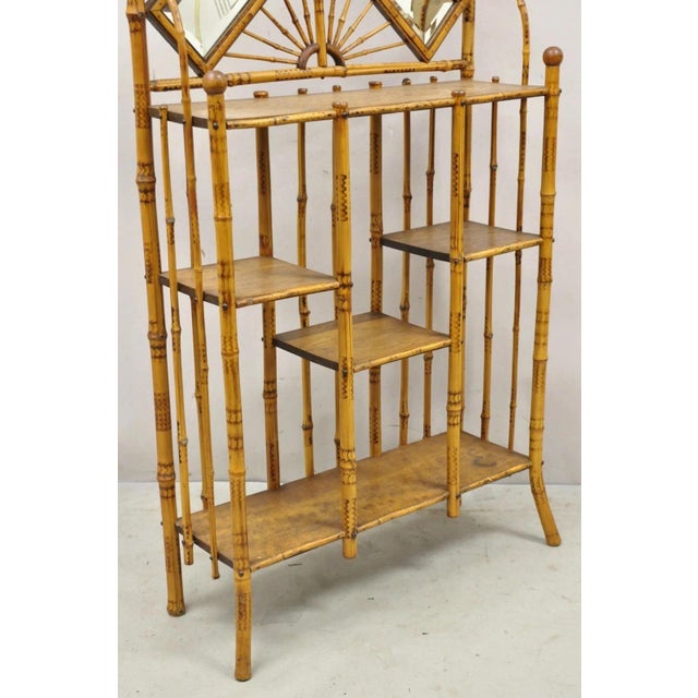 Late 19th Century 19th C English Victorian Bamboo Stick and Ball Curio Shelf Etagere W/ Mirror For Sale - Image 5 of 12
