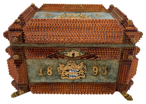 Antique Tramp Art Carved Wood Jewelry Box, Germany, 1895