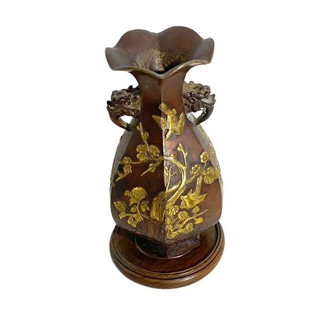 Chinoiserie Bronze Feng Shui Vase W/Stand Chairish