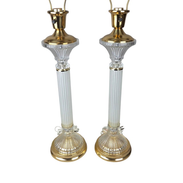 Brass and Glass Column Buffet Table Lamps - A Pair For Sale In Chicago - Image 6 of 10