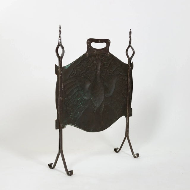 Arts & Crafts Copper and Iron Firescreen Depicting a Peacock English, Circa 1880 For Sale - Image 4 of 5