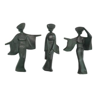 Set of Three Japanese Modernist Cast Iron Figural Sculptures, Mid-Century For Sale