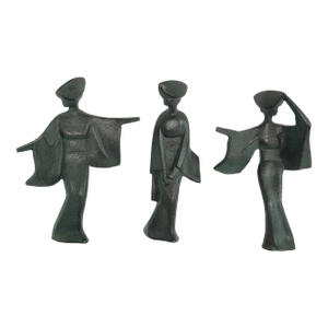 Set of Three Japanese Modernist Cast Iron Figural Sculptures, Mid-Century