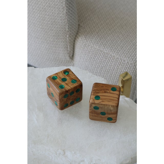 Contemporary Wood Dice with Malachite Inlays - Two Piece Set For Sale - Image 3 of 3
