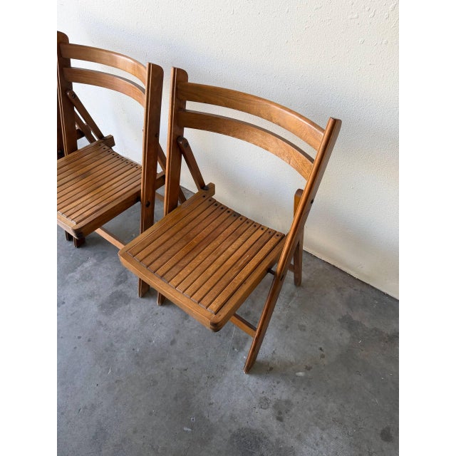 Wood Set of 3 Vintage Modern Folding Wooden Chairs – Sculptural Slat Seat For Sale - Image 7 of 9