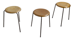 Vintage Tripod Dot Stools in Teak and Copper by Fritz Hansen, 1950s, Set of 3