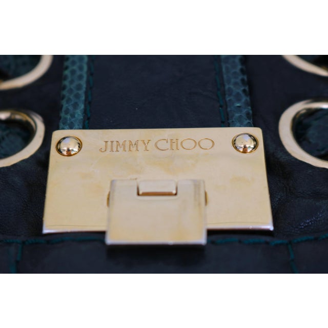 Jimmy Choo Dark Green Leather Snakeskin Trim Chic Riki Tote For Sale In West Palm - Image 6 of 7