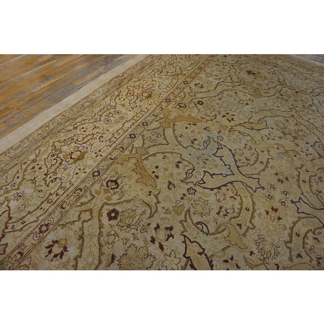 Indian 1890s Beige Floral Antique Hand Knotted Indian Amritsar Rug 11' X 17' Wool Carpet For Sale - Image 3 of 7