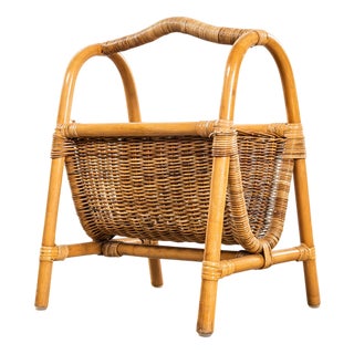 French Wicker Magazine Basket, 1960s For Sale