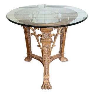 Vintage Neoclassical / Gothic Revival Style Cast Metal & Glass Accent Table For Sale
