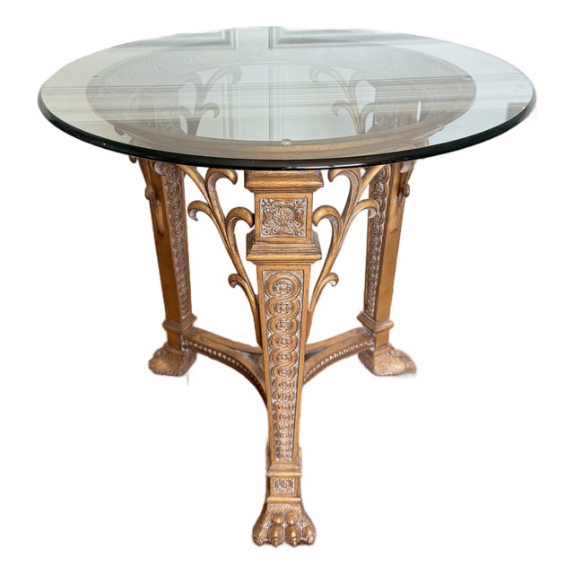 Vintage Neoclassical / Gothic Revival Style Cast Metal & Glass Accent Table For Sale