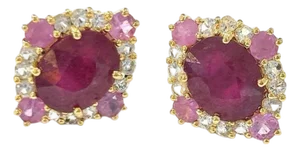 Bochic "Orient" Vintage Pastel & Red Rubies Earrings Set In 18K Gold & Silver