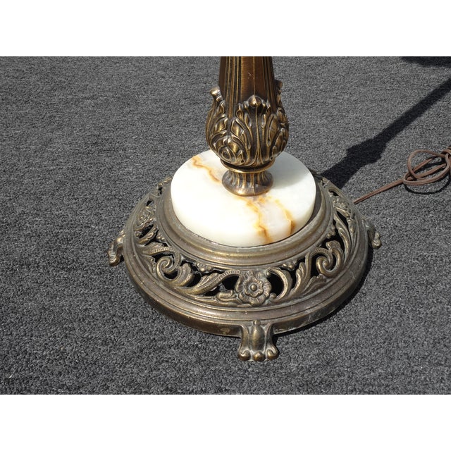 Vintage French Victorian Floor Lamp Light W Fringed Lamp Shade & Onyx Base For Sale - Image 11 of 12