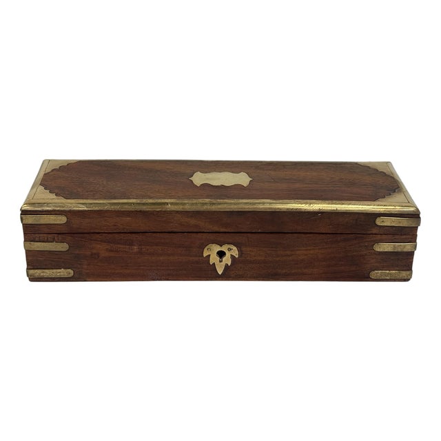 Vintage Mid 20th C Brass Inlaid Wooden Box For Sale