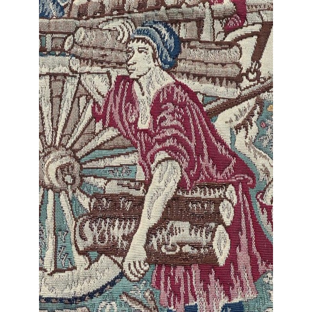 Vintage Aubusson Médiéval Design Jacquard Tapestry Woodcutters, 1960s For Sale - Image 9 of 18