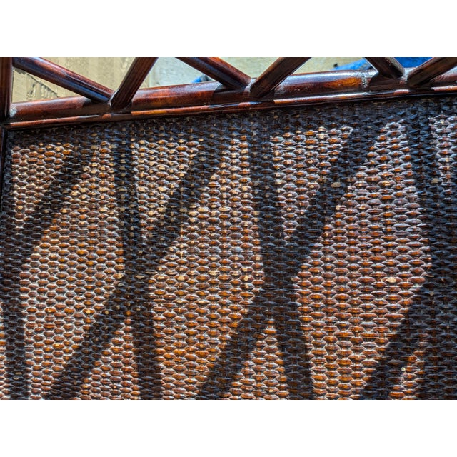 Vintage Butler Tray Serving Table Featuring a Dark Stained Finish and Distinctive Woven Rattan Panels. For Sale - Image 12 of 14