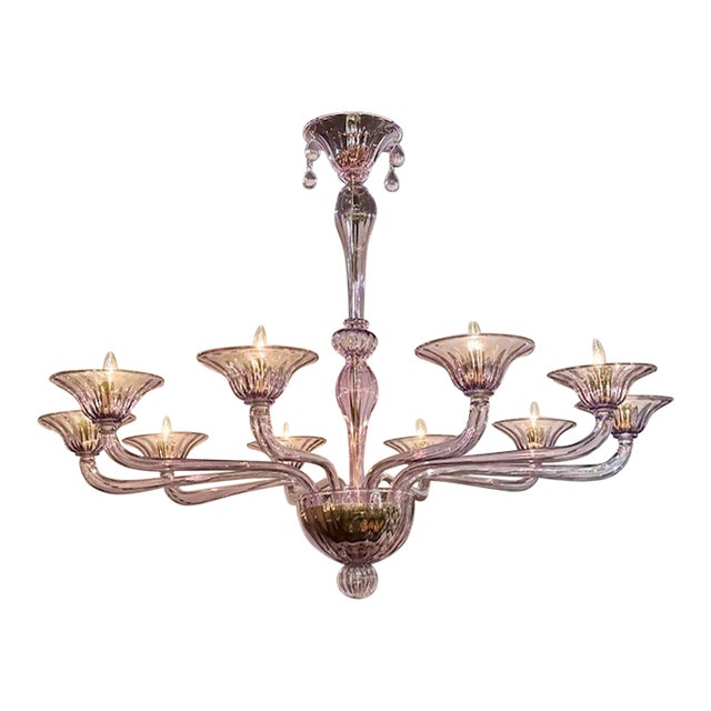 Modern Lavender Colored Blown Murano Glass Chandelier With 10 Arms For Sale