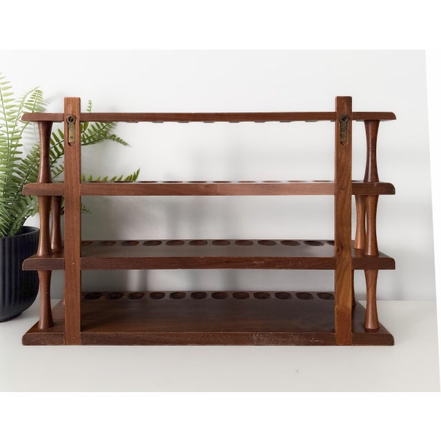 Mid-Century Decatur Industries Walnut 36-Pipe Display Rack For Sale - Image 11 of 12