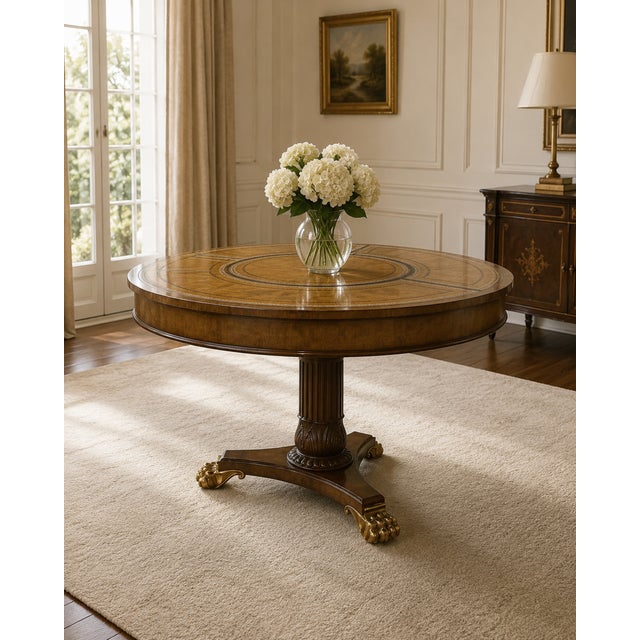 Maitland-Smith Regency Roundabout Dining Table with Tooled Leather Top Bring timeless elegance to your space with this...