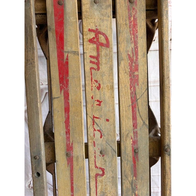 Antique American Wooden Sled With Original Red Graphics For Sale - Image 10 of 18