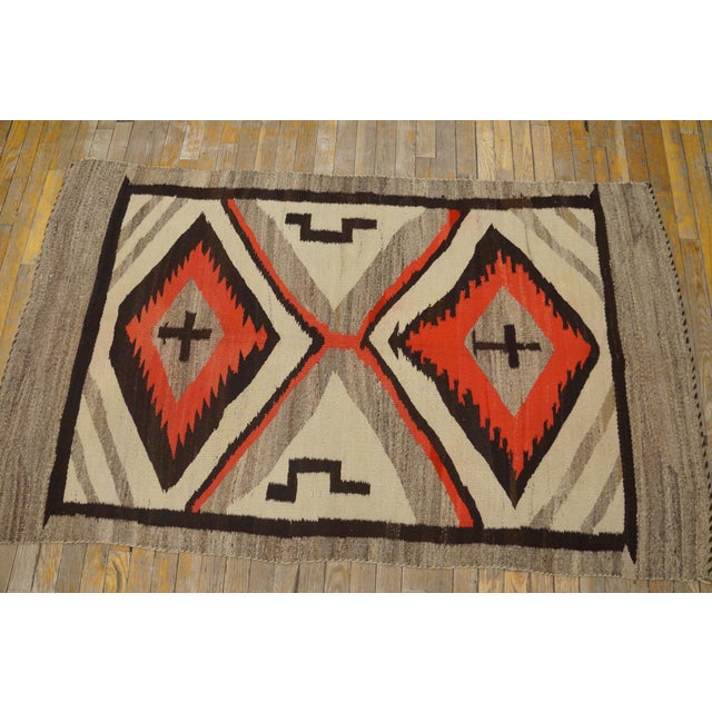 1920s Gray Geometric Kilim Antique American Navajo Rug 3'4" X 5'9" Flatweave Wool Carpet For Sale - Image 10 of 11