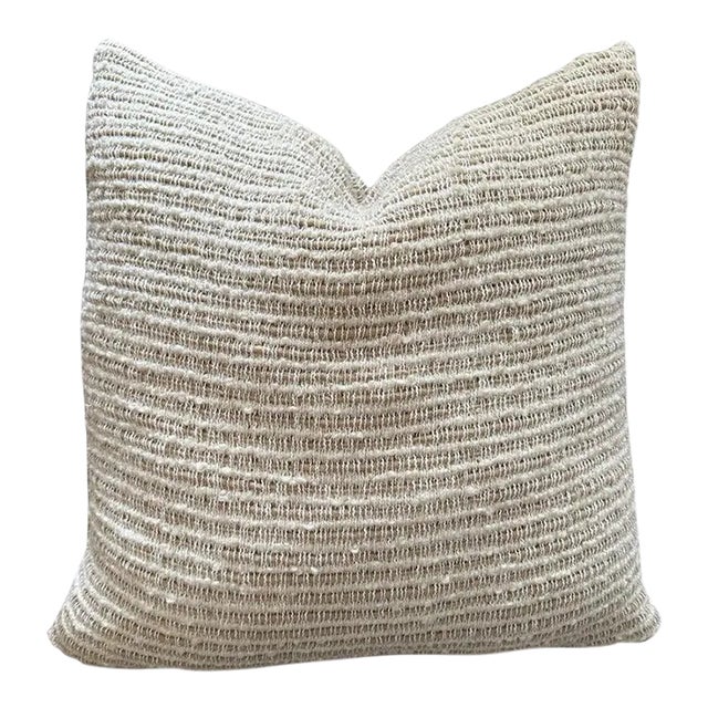 Wool and Linen Accent Pillow With Down Feather Insert For Sale
