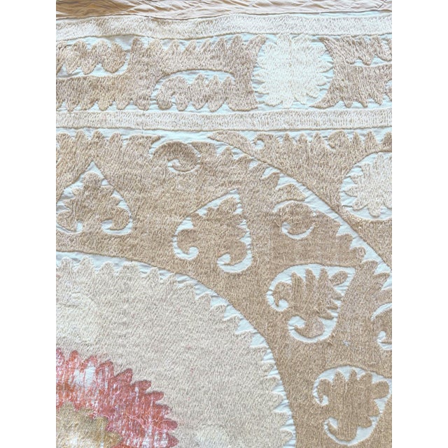 1960s Neutral Tan Samarkand Suzani Textile Wall Art For Sale - Image 5 of 7
