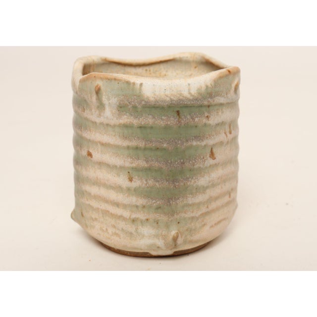1970s Small Vintage Green and Beige Speckled Stoneware Bud Vase by Deanna Nichols For Sale - Image 5 of 17