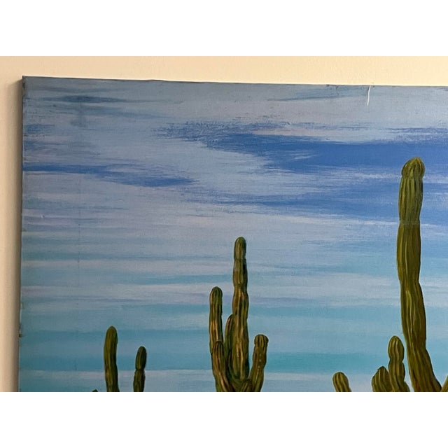 Large Desert Landscape Painting by Becrio, 1990 – Monumental Cactus Scene, 40” X 30” For Sale - Image 10 of 12