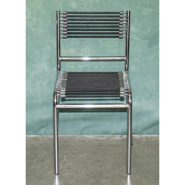 Chrome and Elastic Cord Dining Chairs by René Herbst for Sandows, Set of 6 For Sale - Image 3 of 12